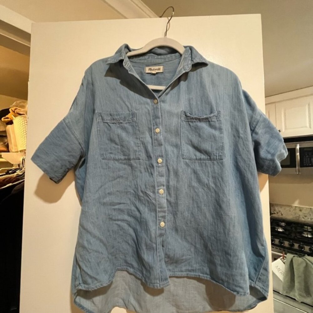 Denim short sleeve Madewell button up, size small